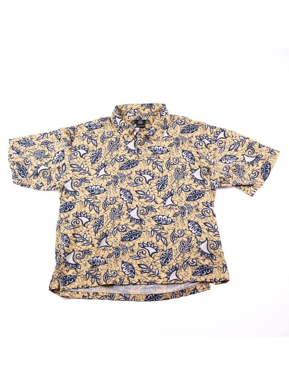 Vintage 2000s Y2K Nike Golf Polo Shirt Large Yellow Navy Floral AOP Short Sleeve